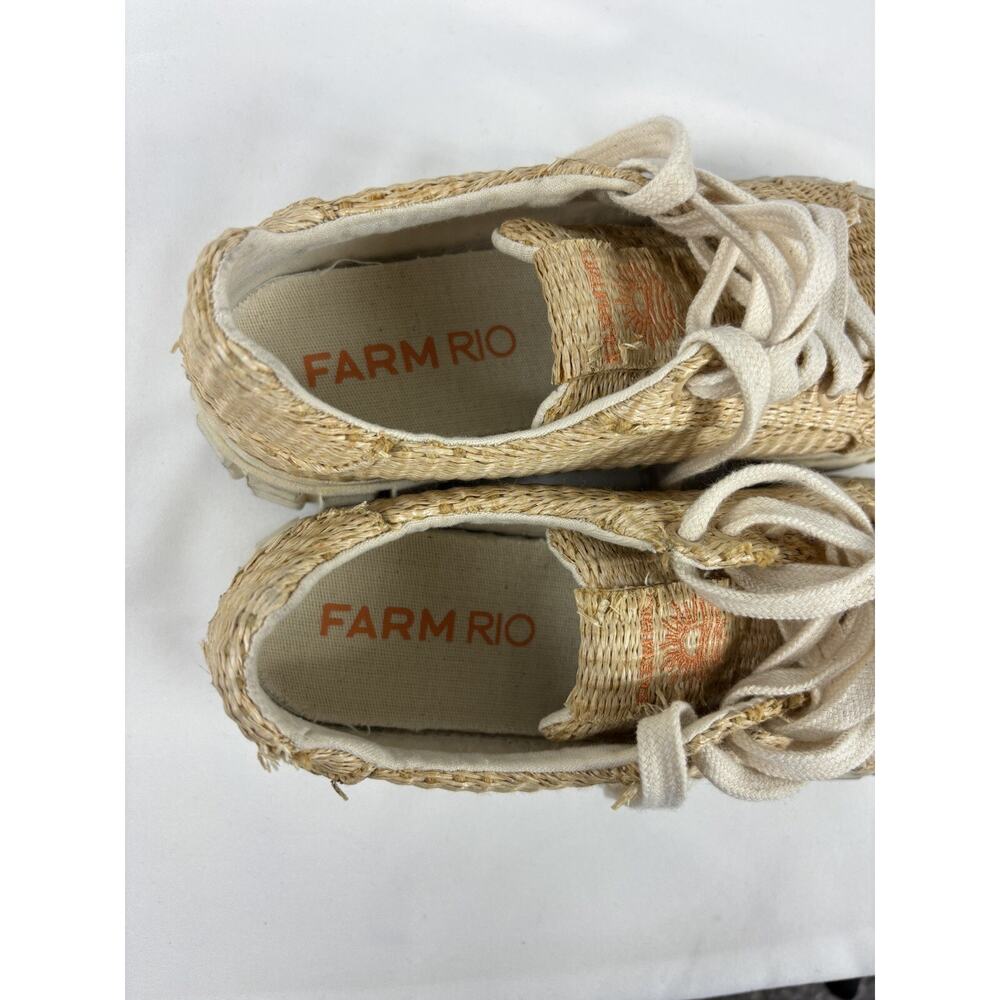 Farm Rio Straw Platform Sneakers 7 Low Top Rattan Raffia Straw Lug Sole - Picture 9 of 12